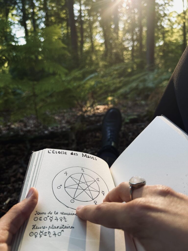 Grimoire ouvert dans la forêt de baba yaga